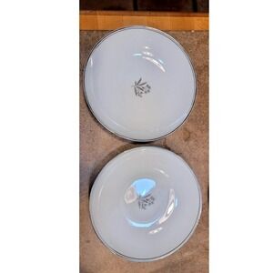 Noritake Bessie 5788 Japan 2‎ White Coupe Soup Bowls Silver Rim Floral Accent